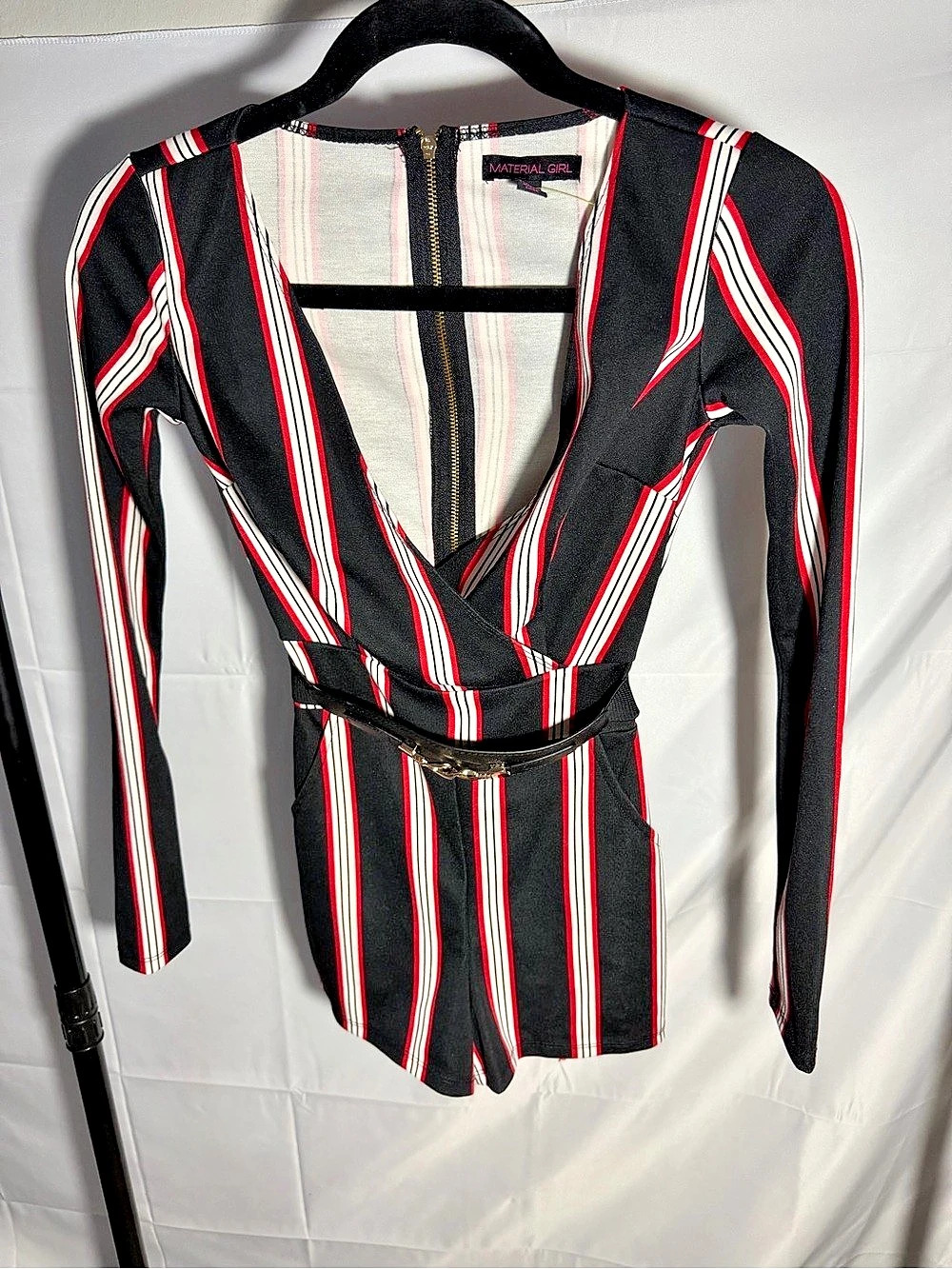 Material Girl Striped Long Sleeve Mini Dress in Black & Red Size XXS